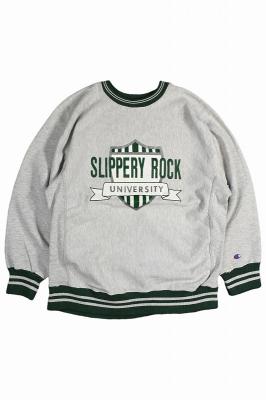 80s　リバースウィーブスウェット　リブライン　SLIPPERY　ROCK　カレッジプリント